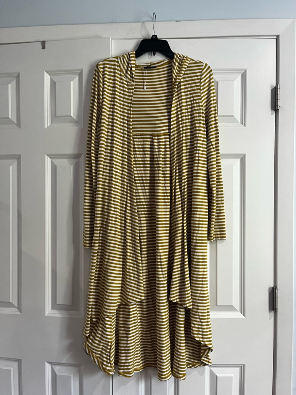mittoshop Yellow and White Striped Open-Front Hooded Cardigan